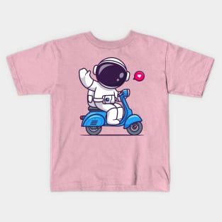 Cute Astronaut Waving Hand On Scooter Cartoon Kids T-Shirt